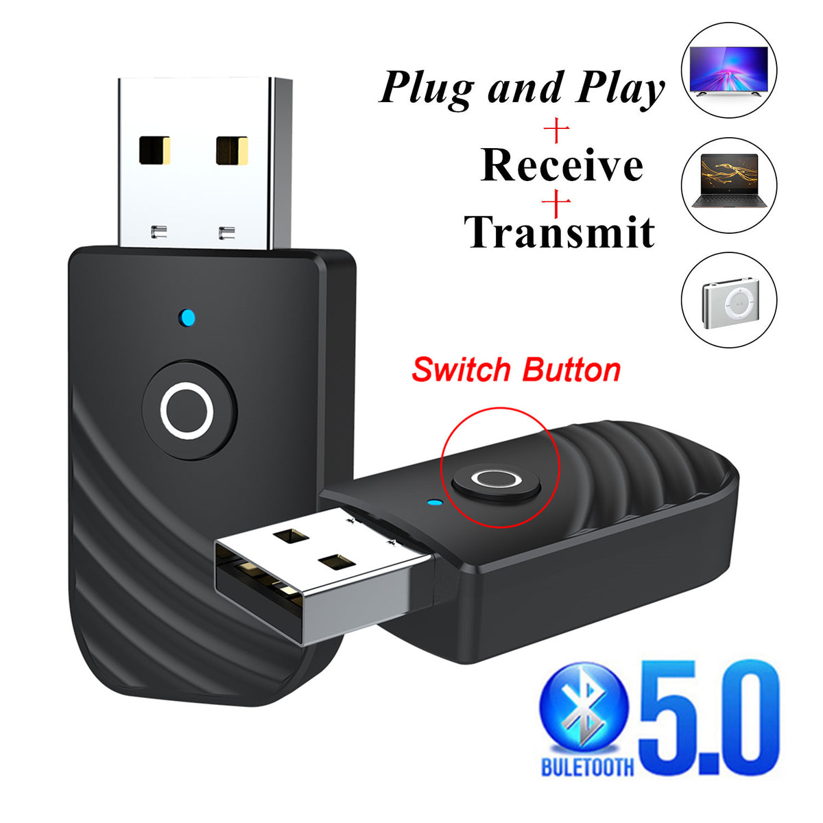 3 in 1 Bluetooth 5.0 Adapter Car Computer TV AUX Audio Bluetooth Speaker Receiver Transmitter Adapter - V.I.P Digital Presence