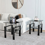 Set of 2, Modern Tempered Glass Tea Table Coffee Table End Table, Square Table for Living Room, Black - V.I.P Digital Presence