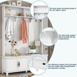 ON-TREND Modern Style Hall Tree with Storage Cabinet and 2 Large Drawers, Widen Mudroom Bench with 5 Coat Hooks, White - V.I.P Digital Presence