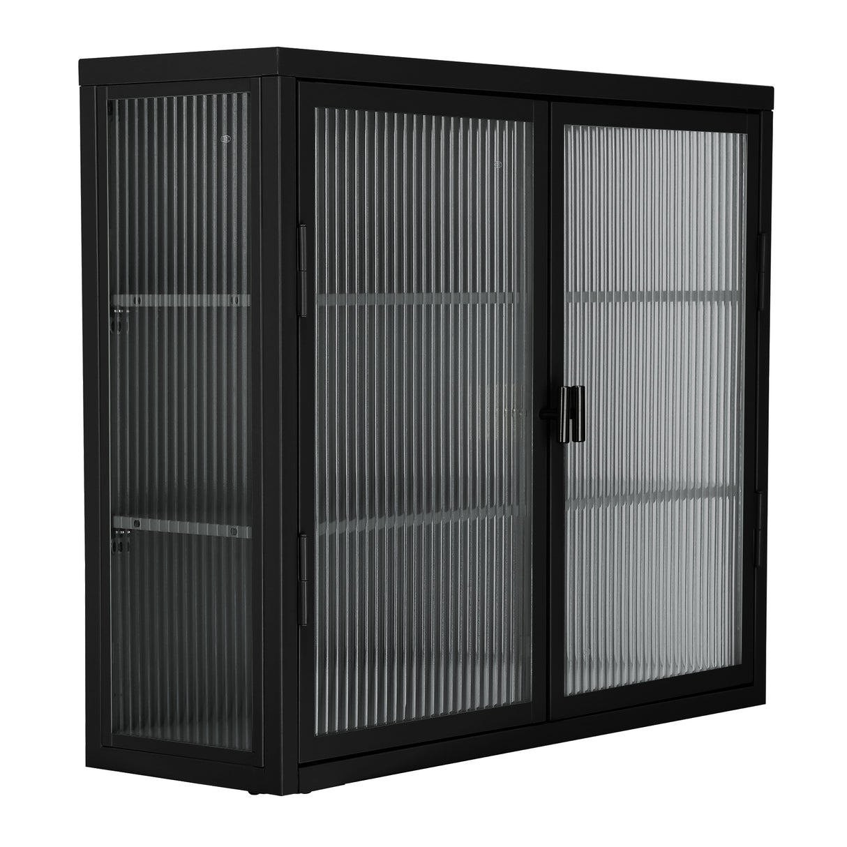 Retro Style Haze Double Glass Door Wall Cabinet With Detachable Shelves for Office Dining Room Living Room