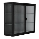 Retro Style Haze Double Glass Door Wall Cabinet With Detachable Shelves for Office Dining Room Living Room