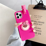 Funda blanda con diseño de oso de fresa acostado tridimensional, compatible con iPhone 12, Pro Max y Apple 11. 