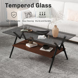 Rectangle Coffee Table with Tempered Glass top and Brown MDF Shelf, Modern Table for Living Room, Gray Glass - V.I.P Digital Presence
