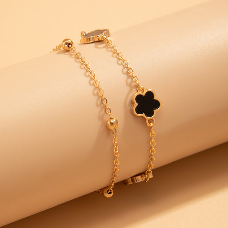 Double layer lucky five petal flower five leaf grass foot chain suit design sense flower shaped chain - V.I.P Digital Presence