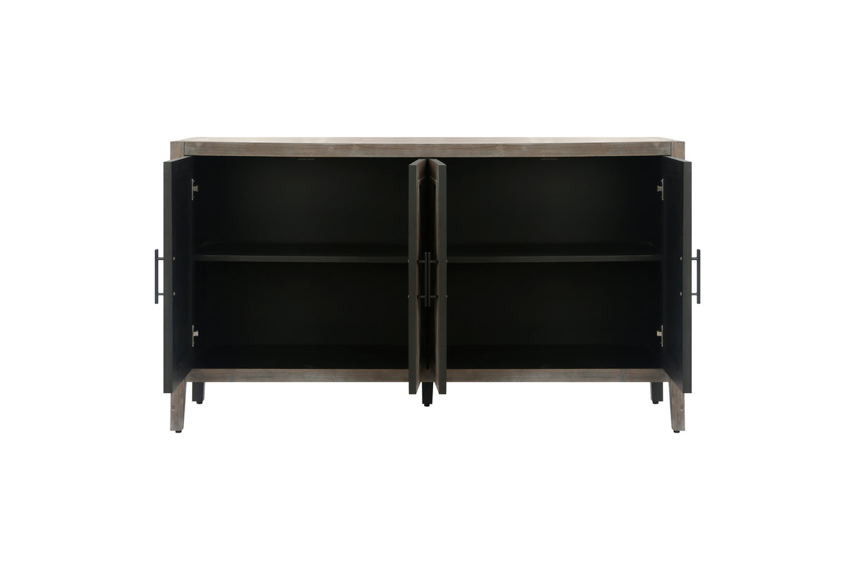 4 Door Wooden Twill Sideboard American Country Vintage Old Living Room Dining Room Hallway Entryway Cabinet (Brown)