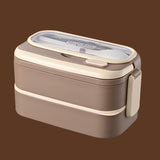 Large capacity double-layer insulated lunch box 304 stainless steel portable handle compartment lunch box with cutlery - V.I.P Digital Presence