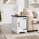 Farmhouse tea table bedside table rectangular farmhouse tea table with barn door and adjustable storage rack, white - V.I.P Digital Presence