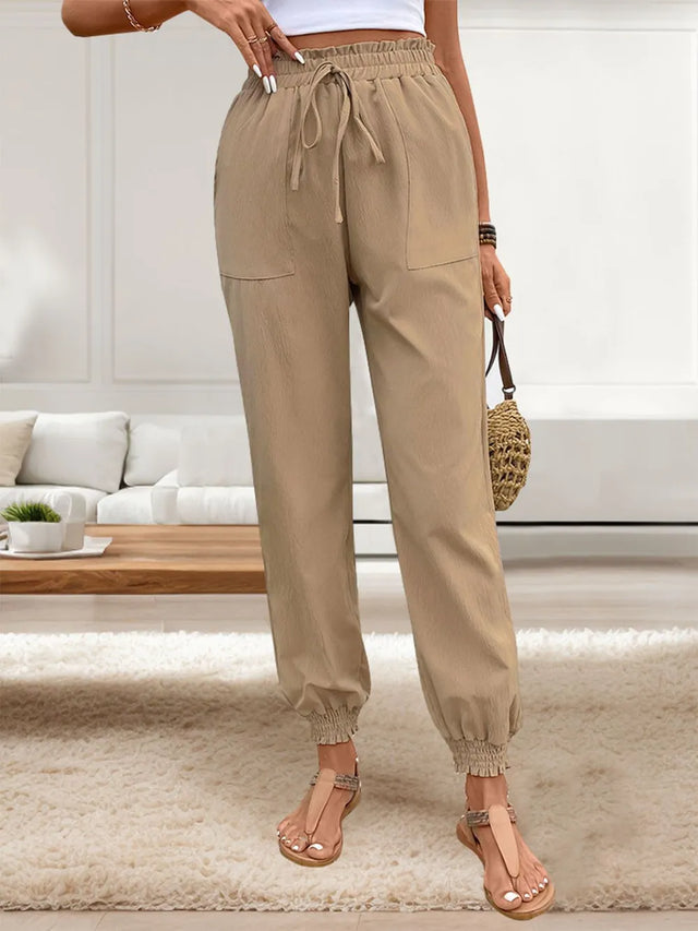 Tied Elastic Waist Pants with Pockets - V.I.P Digital Presence