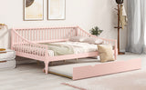 Full Size Daybed with Trundle and Support Legs  Pink