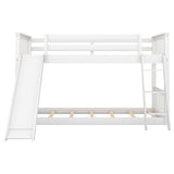 Twin over Twin Bunk Bed with Convertible Slide and Ladder  White