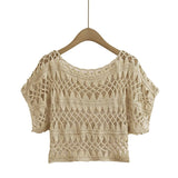 Fashionable and Sexy  Style Women's Round Neck Crochet Top with Loose Fit - V.I.P Digital Presence