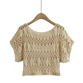 Fashionable and Sexy  Style Women's Round Neck Crochet Top with Loose Fit - V.I.P Digital Presence