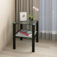 Glass two layer tea table, small round table, bedroom corner table, living room black side table - V.I.P Digital Presence