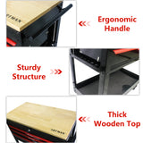 3 DRAWERS MULTIFUNCTIONAL TOOL CART WITH WHEELS AND WOODEN TOP - V.I.P Digital Presence