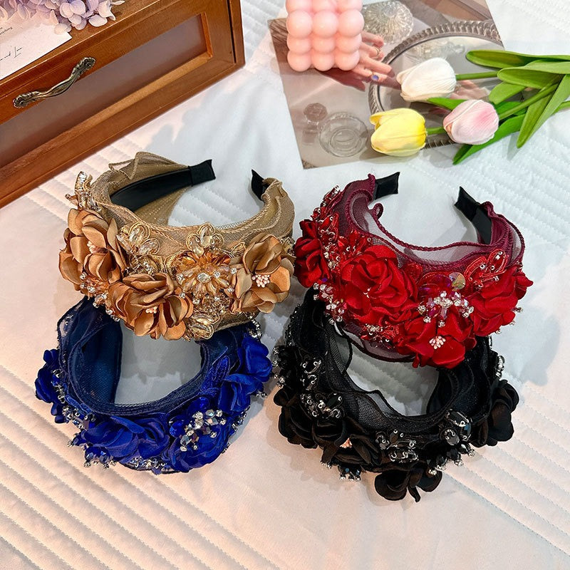 Fabric Flower Heavy Industry Wide Edge Crystal Super Immortal Women's Headband - V.I.P Digital Presence
