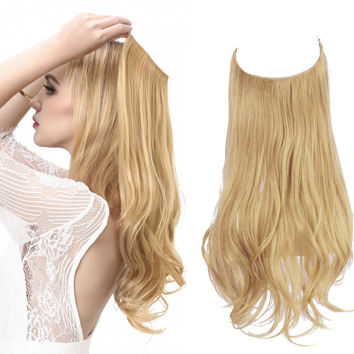 European And American Wig Piece Female Fishline Hair Extension Piece Chemical Fiber Matte High Temperature Silk Long Curly Human Hair - V.I.P Digital Presence