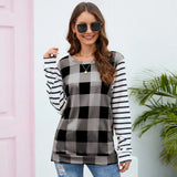 Plaid Striped Round Neck Long Sleeve T-Shirt - V.I.P Digital Presence