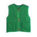 Street Fashion Crochet Hollow Vest Solid Color Versatile Round Neck Jacket - V.I.P Digital Presence