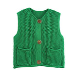 Street Fashion Crochet Hollow Vest Solid Color Versatile Round Neck Jacket - V.I.P Digital Presence