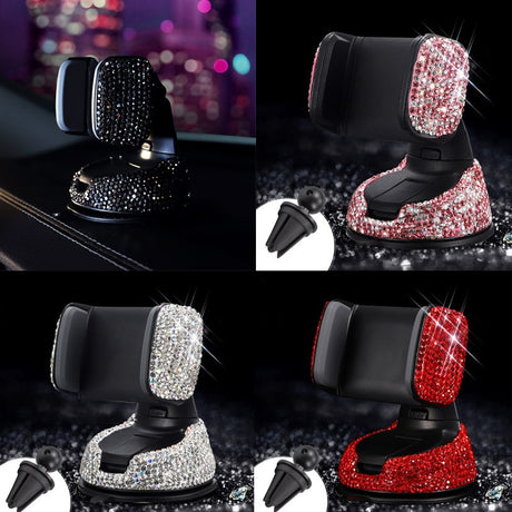 3 in 1 360 Degree Car Phone Holder for Car Dashboard Auto Windows and Air Vent with DIY Crystal Diamond Type for BMW for Toyota - V.I.P Digital Presence