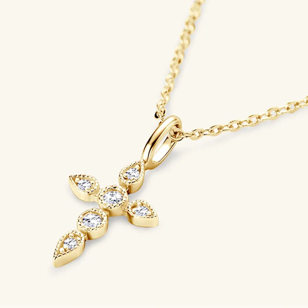 925 Sterling Silver Moissanite Cross Pendant Necklace - V.I.P Digital Presence