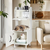 White wooden hidden cat trash can with rack and trash can shell, indoor cat house pet box, storage cabinet - V.I.P Digital Presence