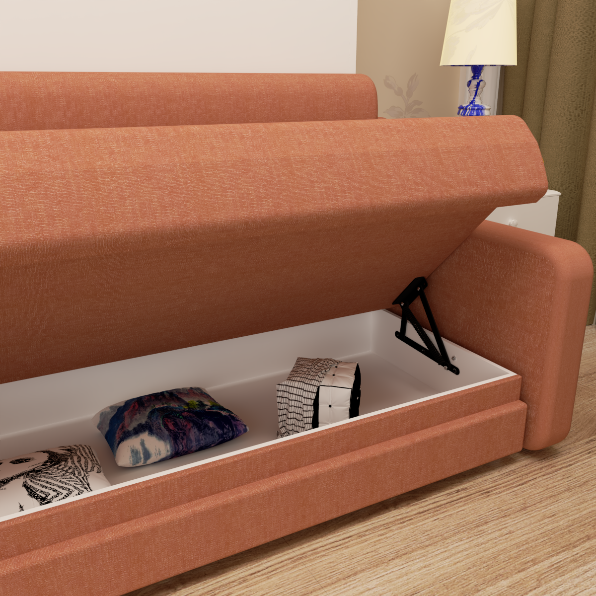 Full size Morden Deisgn vertical Murphy bed with sofa and drawers, white wall bed, space saving hidden bed with new gas pillars - V.I.P Digital Presence