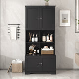 Bathroom storage cabinet, 4-door independent cabinet, adjustable shelf, open multi-layer shelf, black - V.I.P Digital Presence