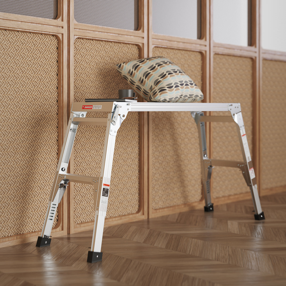 Aluminum Work Platform Large Size Step Stool Folding Portable Work Bench 40" Width Telescopic Feet 22" -27.5" Height Adjustable - V.I.P Digital Presence