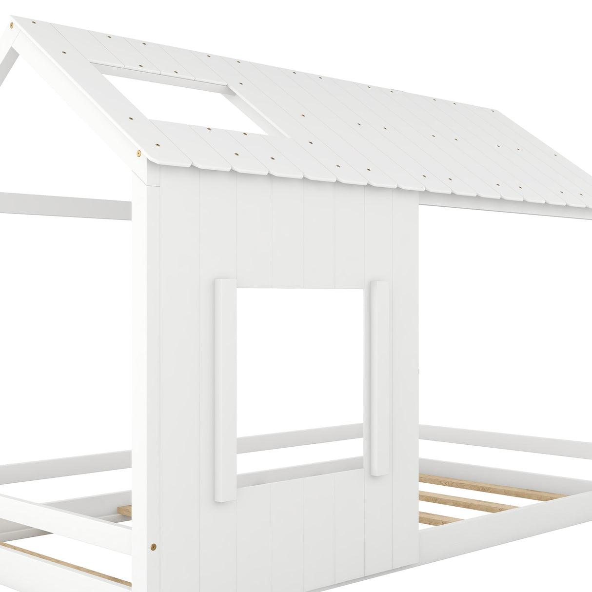 Twin Size House Bed with Roof and Window - White - V.I.P Digital Presence