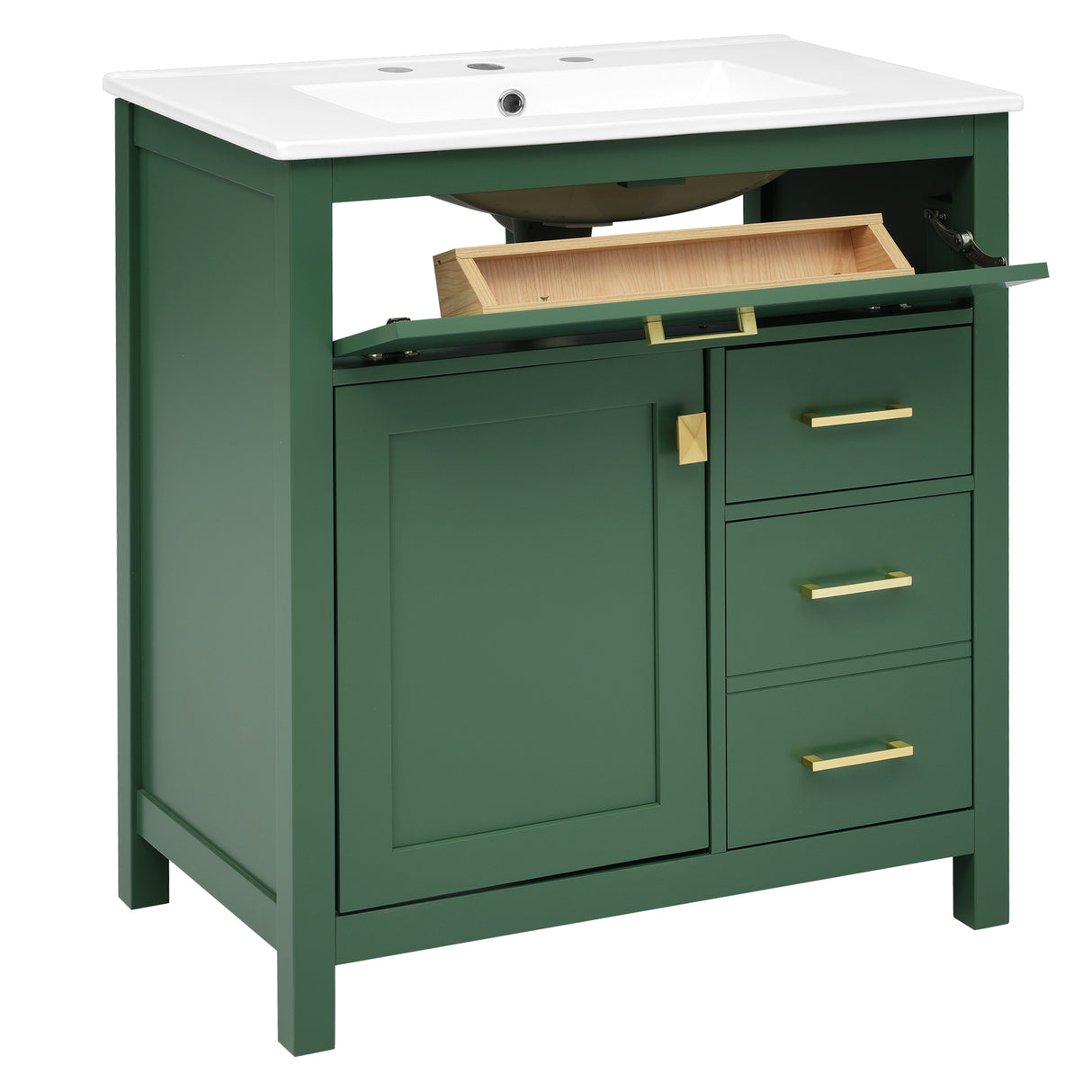 30-Inch Green Bathroom Vanity with Ceramic Sink and Ample Storage - Ideal Choice for Small Bathrooms - V.I.P Digital Presence