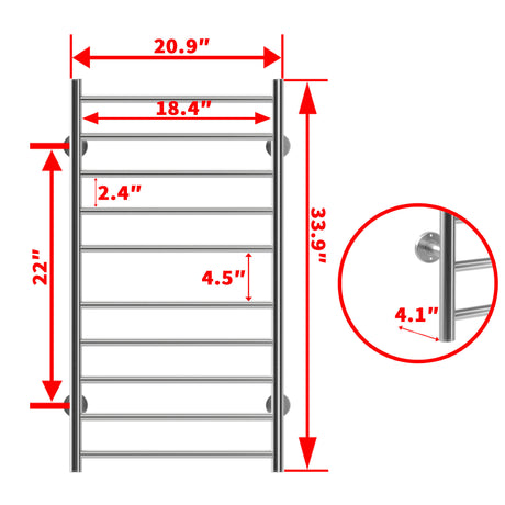 Electric Heated Towel Rack for Bathroom Wall Mounted Towel Warmer 10 Stainless Steel Bars Drying Rack - V.I.P Digital Presence
