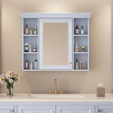 35'' x 28'' Blue Wall Mounted Bathroom Storage Cabinet with Mirror Door, Modern Bathroom Wall Cabinet with Mirror - V.I.P Digital Presence