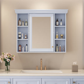35'' x 28'' Blue Wall Mounted Bathroom Storage Cabinet with Mirror Door, Modern Bathroom Wall Cabinet with Mirror - V.I.P Digital Presence