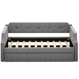 Upholstered Daybed with Trundle, Wood Slat Support,Upholstered Frame Sofa Bed   Twin Gray