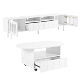 Two sets of ON-TRANS cream style TV stands and coffee tables, suitable for TVs under 80 inches, white - V.I.P Digital Presence