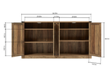 65-Inch Rustic Oak Color Faux Rattan Sideboard, Barn Door Rustic Style Sideboard, Living Room, Entryway, Bedroom - V.I.P Digital Presence