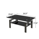 Black Tempered Glass Coffee Table, 2 Layer Storage Tea Table - V.I.P Digital Presence
