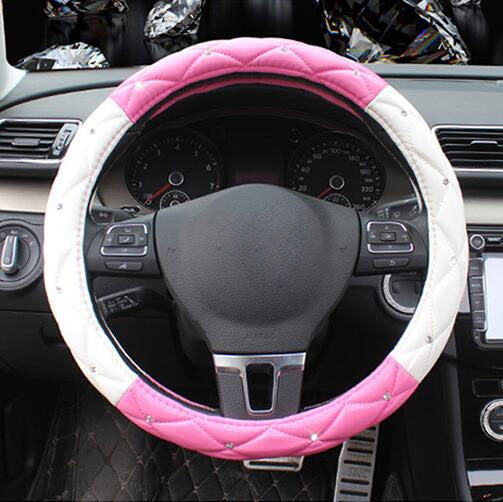 Leather Steering Wheel Covers Crystal Studded Rhinestone Car Steering-Wheel Cover Cases Pink Car Interior Accessories For Girls - V.I.P Digital Presence