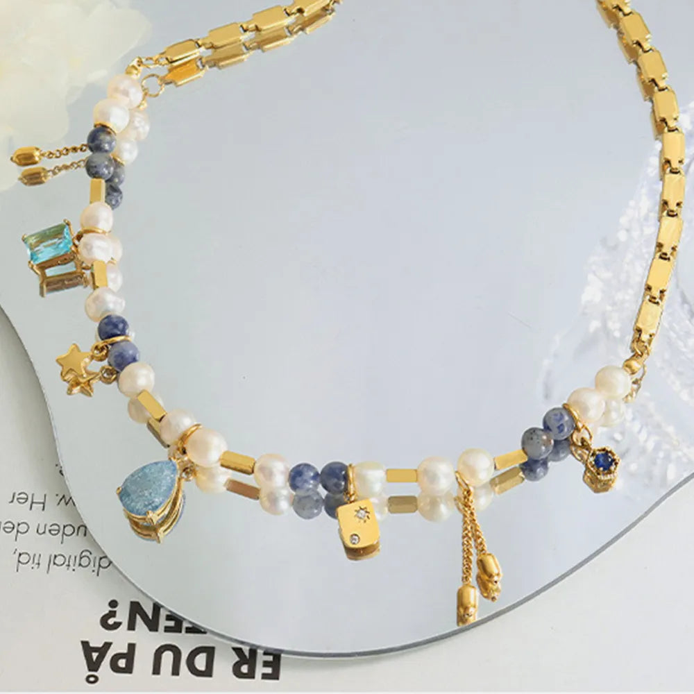 Natural stone freshwater pearl necklace necklace collarbone chain for girls - V.I.P Digital Presence