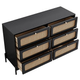 Modern hemp vine wood closet with 6 drawers, dressing table, wooden storage cabinet side panel, black - V.I.P Digital Presence