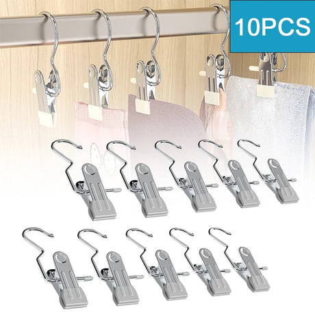 10pcs Stainless Steel Clothespins Laundry Clothes Pegs With Hook Portable Hanging Clothes Clip Wardrobe Clothes Organizer Hanger - V.I.P Digital Presence
