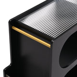 Stylish mobile desk with lockable wheels,bedside table with 5mm thick grooved tempered glass and gold round bars ，black - V.I.P Digital Presence