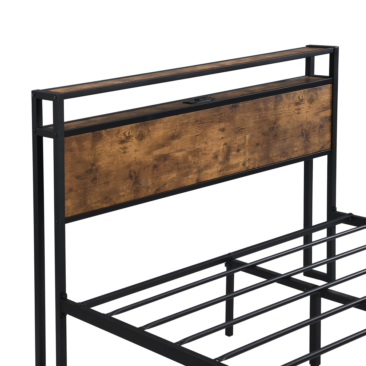 Queen Size Metal Platform Bed Frame with Wooden Headboard and Footboard with USB LINER - V.I.P Digital Presence