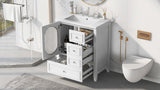 30" Bathroom Vanity with Sink, Bathroom Vanity Cabinet with Three Drawers and Door, Solid Wood and MDF, White - V.I.P Digital Presence