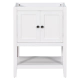 24" Bathroom Vanity Base Only, Soild Wood Frame, Bathroom Storage Cabinet with Doors and Open Shelf, White - V.I.P Digital Presence