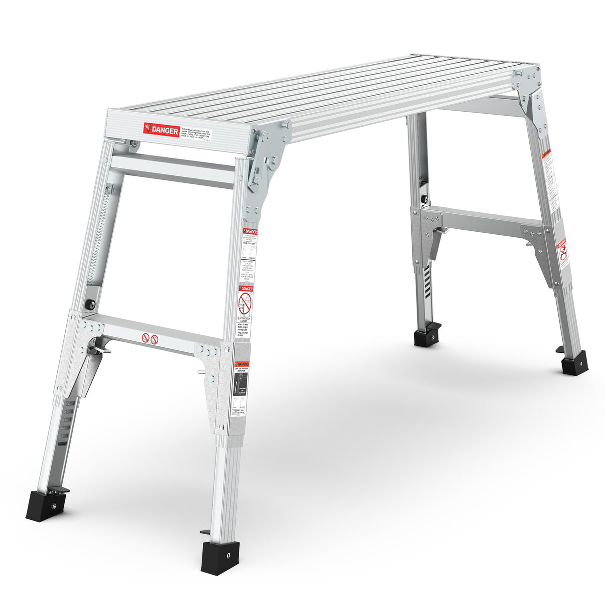 Aluminum Work Platform Large Size Step Stool Folding Portable Work Bench 40" Width Telescopic Feet 22" -27.5" Height Adjustable - V.I.P Digital Presence
