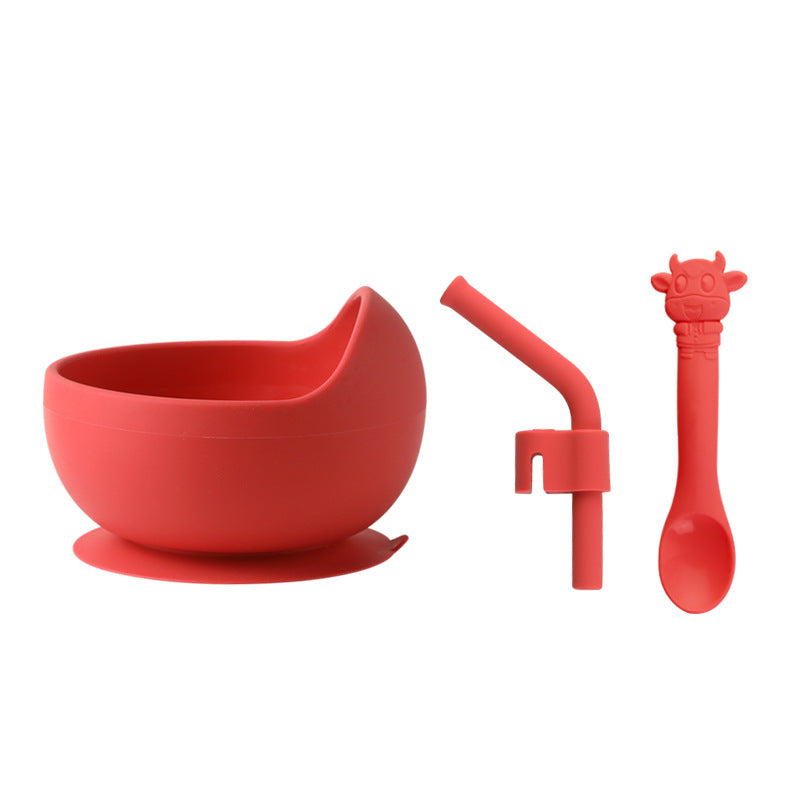 Cuenco de silicona completo para niños con ventosa para aprender a comer, cuenco de entrenamiento, cuchara, tenedor y plato para bebés con adsorción 