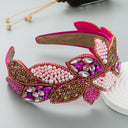 Headband Fashion Ball Rhinestone Pearl Leaf-Shaped Baroque Headband Exaggerated Wide-Brimmed Hair Accessories - V.I.P Digital Presence