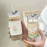 Shaped glass water cup with lid transparent and simple flat bottom heated cup - V.I.P Digital Presence